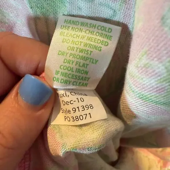 Lilly Pulitzer Silk Cotton Wrap Dress Tropical Pink Green Floral Size Large - Picture 5 of 5